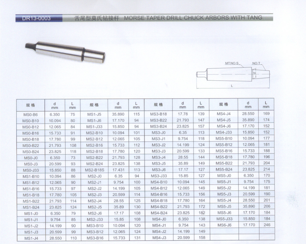 Morse Taper Drill Chuck Arbors with Tang MS1 MS2 MS3 MS4 MS5 Shank ...